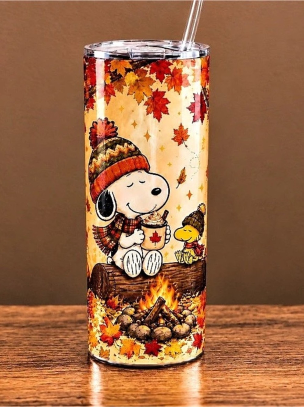 Snoopy Fall Print Tumbler in Orange & White